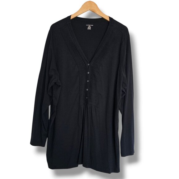 Lands End Top Black V-Neck Long Sleeve Button Shirt Size 2X Comfy Work Office - Picture 1 of 11